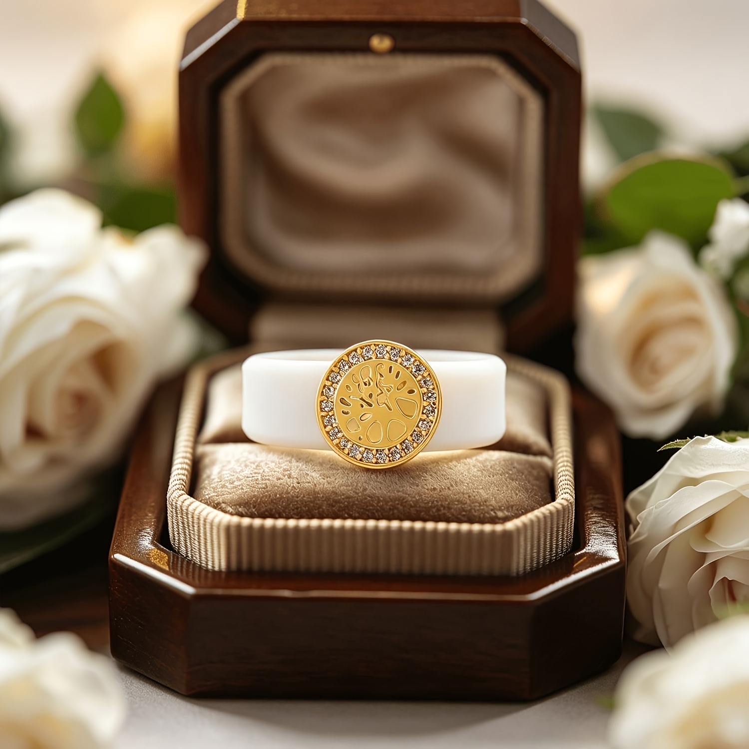 14K Gold-plated Tree of Life Silicone Ring, Unique Vow Ring